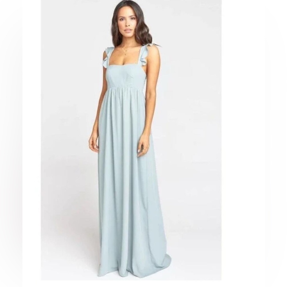 Show Me Your Mumu Small Silver Sage June Maxi Bridesmaid Dress Ruffle Straps